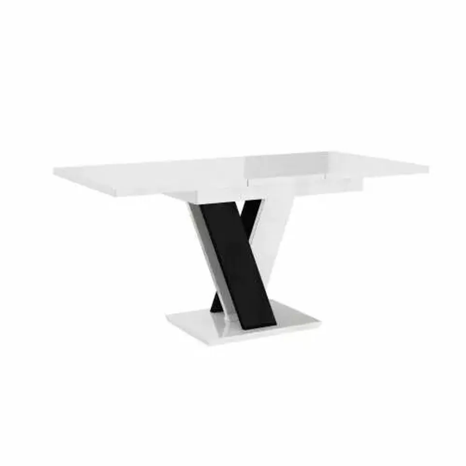 BOXED SOLID EXTENDABLE DINING TABLE 4-6 SEATS HIGH GLOSS WHITE/HIGH GLOSS BLACK