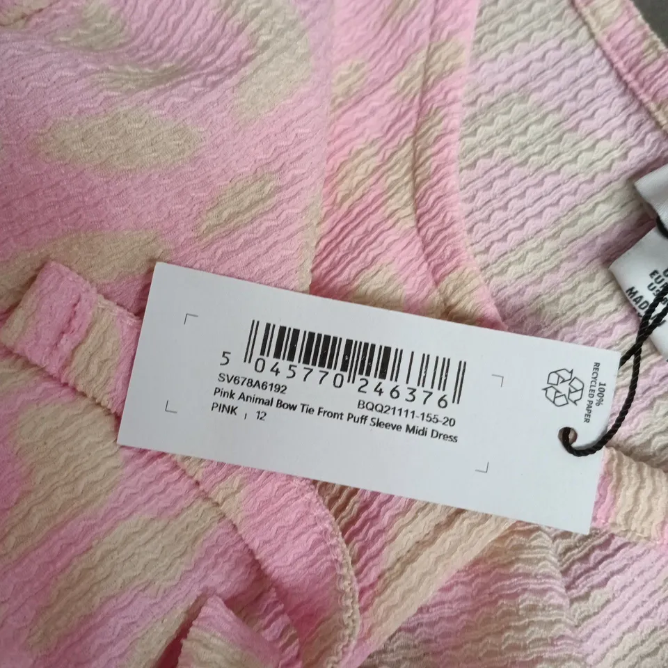 DOROTHY PERKINS PINK BOW FRONT MIDI DRESS, UK 12