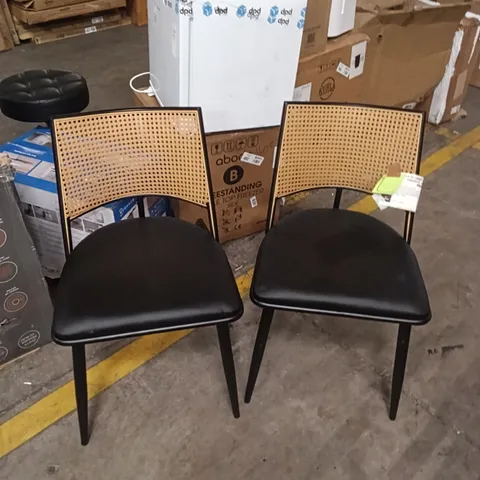 DINING CHAIRS SET OF 2 MID-CENUTRY KITCHEN CHAIR RATTAN BACKREST - BLACK
