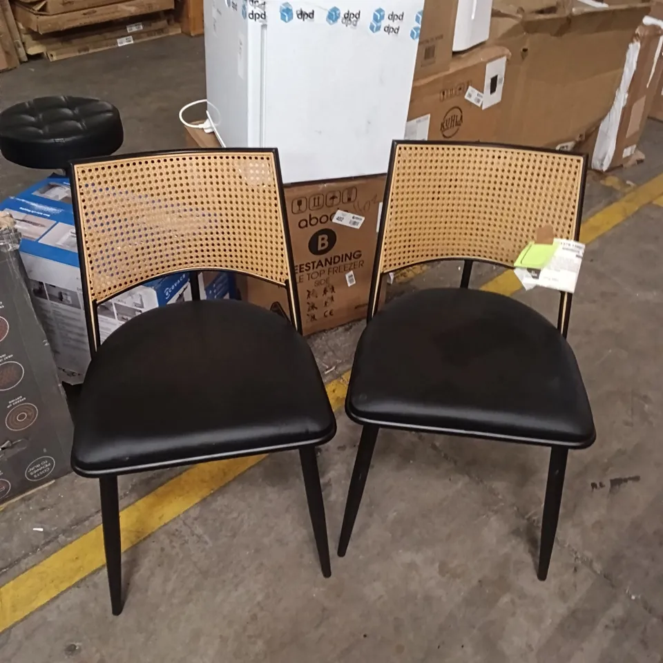DINING CHAIRS SET OF 2 MID-CENUTRY KITCHEN CHAIR RATTAN BACKREST - BLACK 