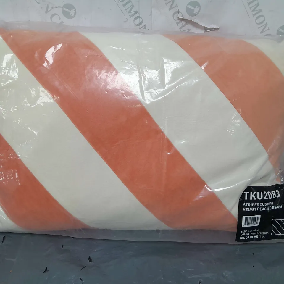 HK LIVING STRIPED CUSHION IN VELVET PEACH & CREAM