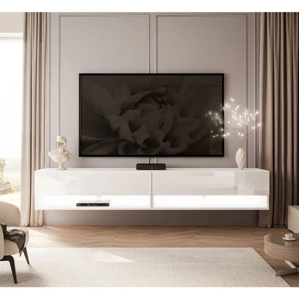 BOXED TV-STAND CHELCE - WHITE GLOSS (2 BOXES)