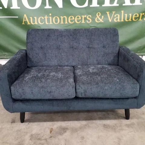 QUALITY DESIGNER OSLO 2 SEATER SOFA - DARK BLUE/GREY FABRIC