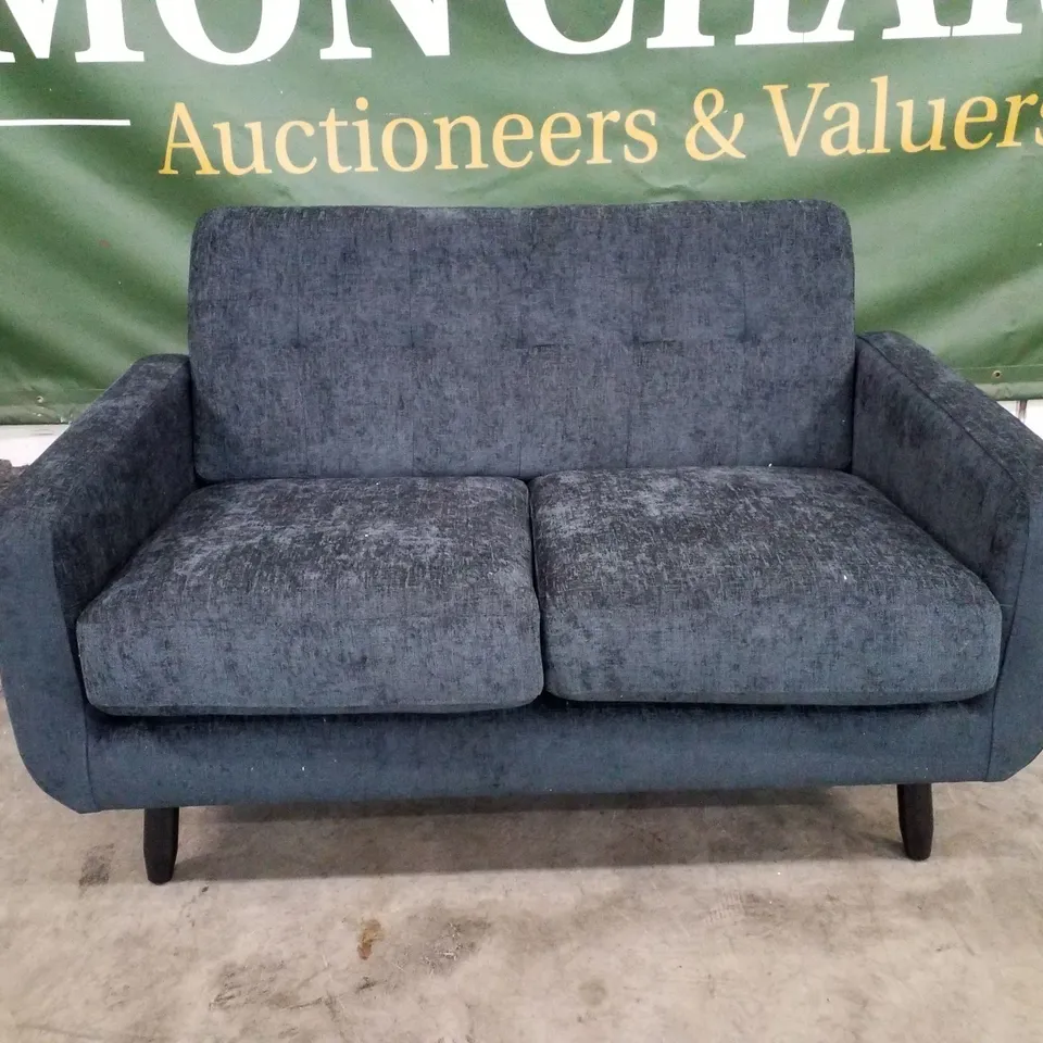 QUALITY DESIGNER OSLO 2 SEATER SOFA - DARK BLUE/GREY FABRIC