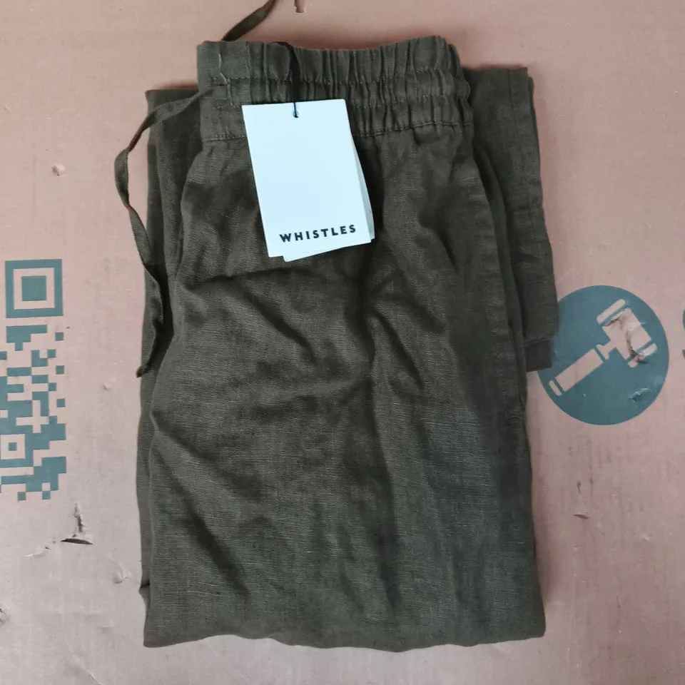 WHISTLES ELASTICATED LINEN CROP TROUSERS IN KHAKI SIZE UK 8