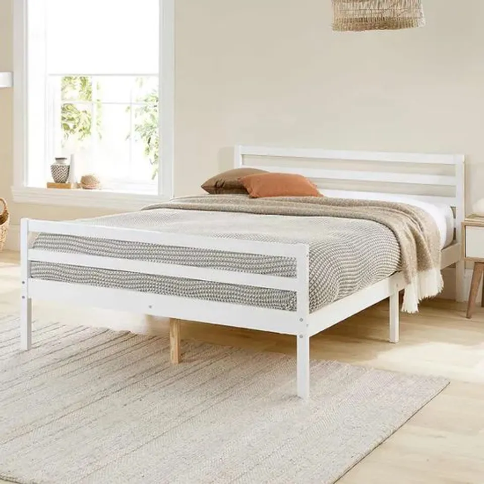 BOXED ASPIRE ESSENTIALS ALPINE WOODEN BED IN A BOX//DOUBLE - WHITE (1 BOX)