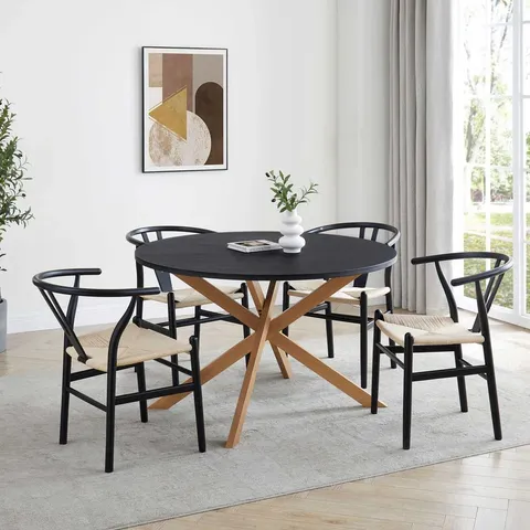BOXED DUSK BROOKE ROUND 4-6 SEATER DINING TABLE - BLACK/WOOD (2 BOXES)