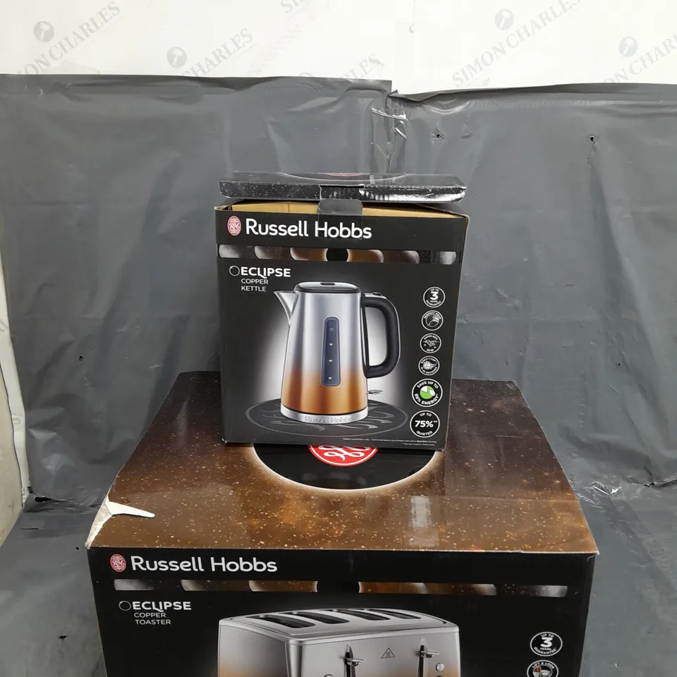 BOXED RUSSELL HOBBS ECLIPSE COMPACT TOASTER AND KETTLE 