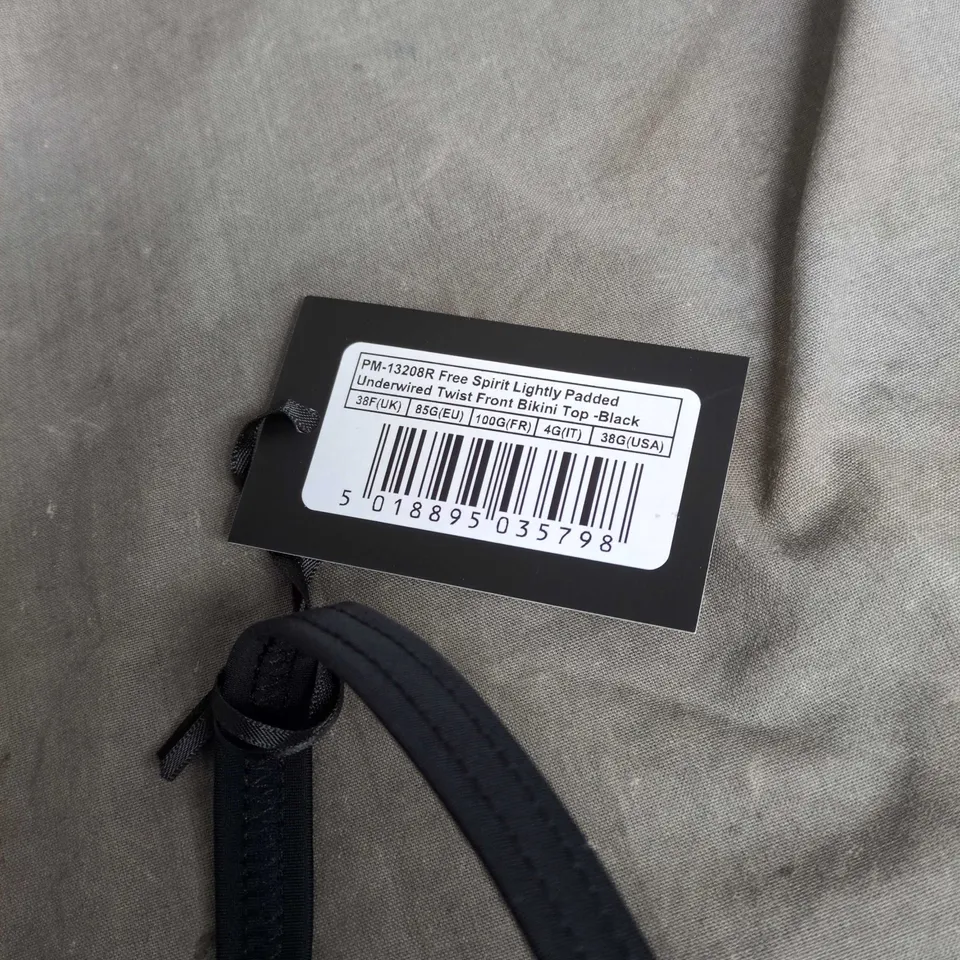 POUR MOI FREE SPIRIT BIKINI TOP - BLACK, UK 38F (UNDERWIRED, LIGHTLY PADDED, TWIST FRONT)