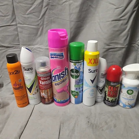 APPROXIMATELY 15 ASSORTED AEROSOLS TO INCLUDE SURE SOFT COTTON, FAKE BLOOD FABRIC SPRAY, DETTOL ALL INE ONE, ETC - COLLECTION ONLY