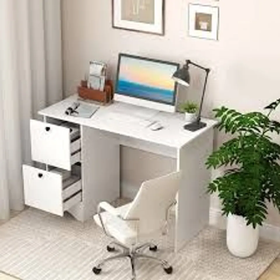 BOXED COSTWAY 2 DRAWER COMPUTER DESK WHITE