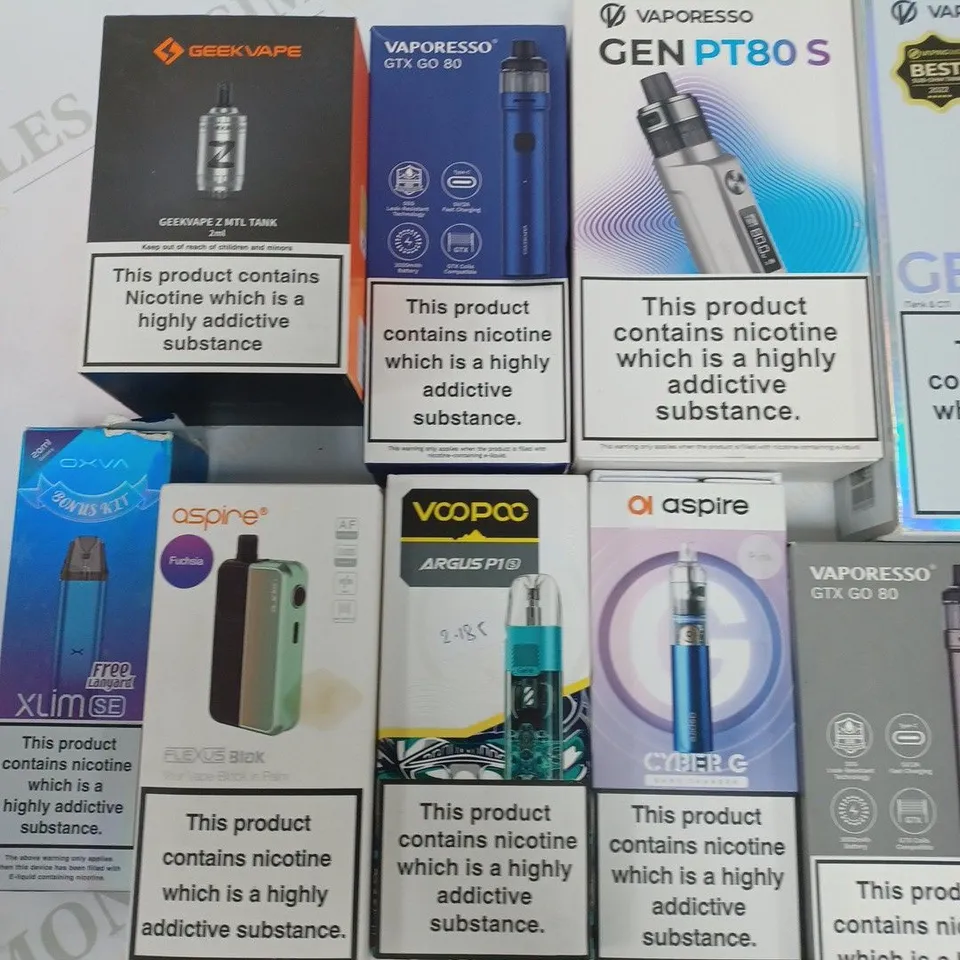 LOT OF 15 ASSORTED E-CIGS AND PARTS TO INCLUDE GEEKVAPE, VAPORESSO AND VOOPOO