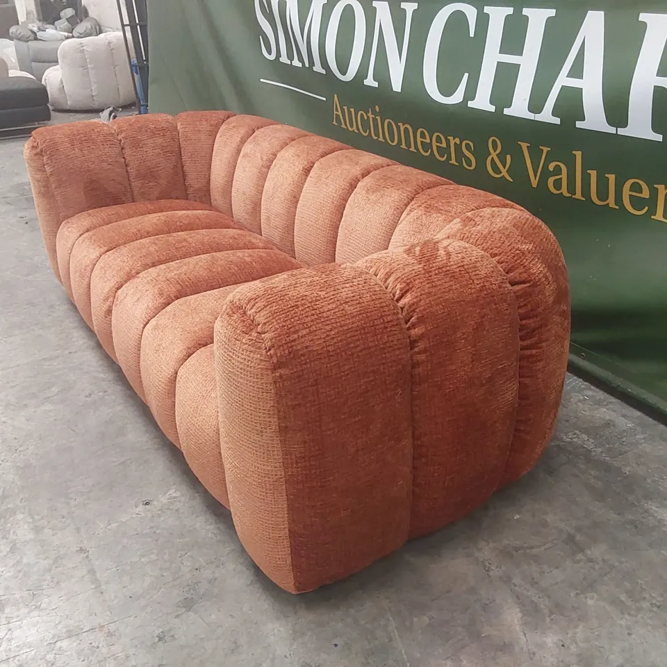 QUALITY DESIGNER BELLE 4 SEATER GLAM BLOCK FABRIC SOFA - BURNT ORANGE 