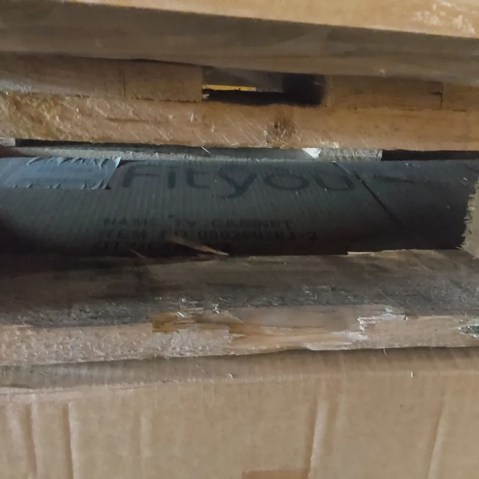 PALLET CONTAINING A LARGE QUANTITY OF ASSORTED FURNITURE PARTS INCLUDING TV CABINET PARTS ECT