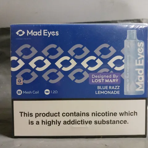 BOXED AND SEALED MAD EYES PACK OF 10 DISPOSABLE VAPES - BLUE RAZZ LEMONADE