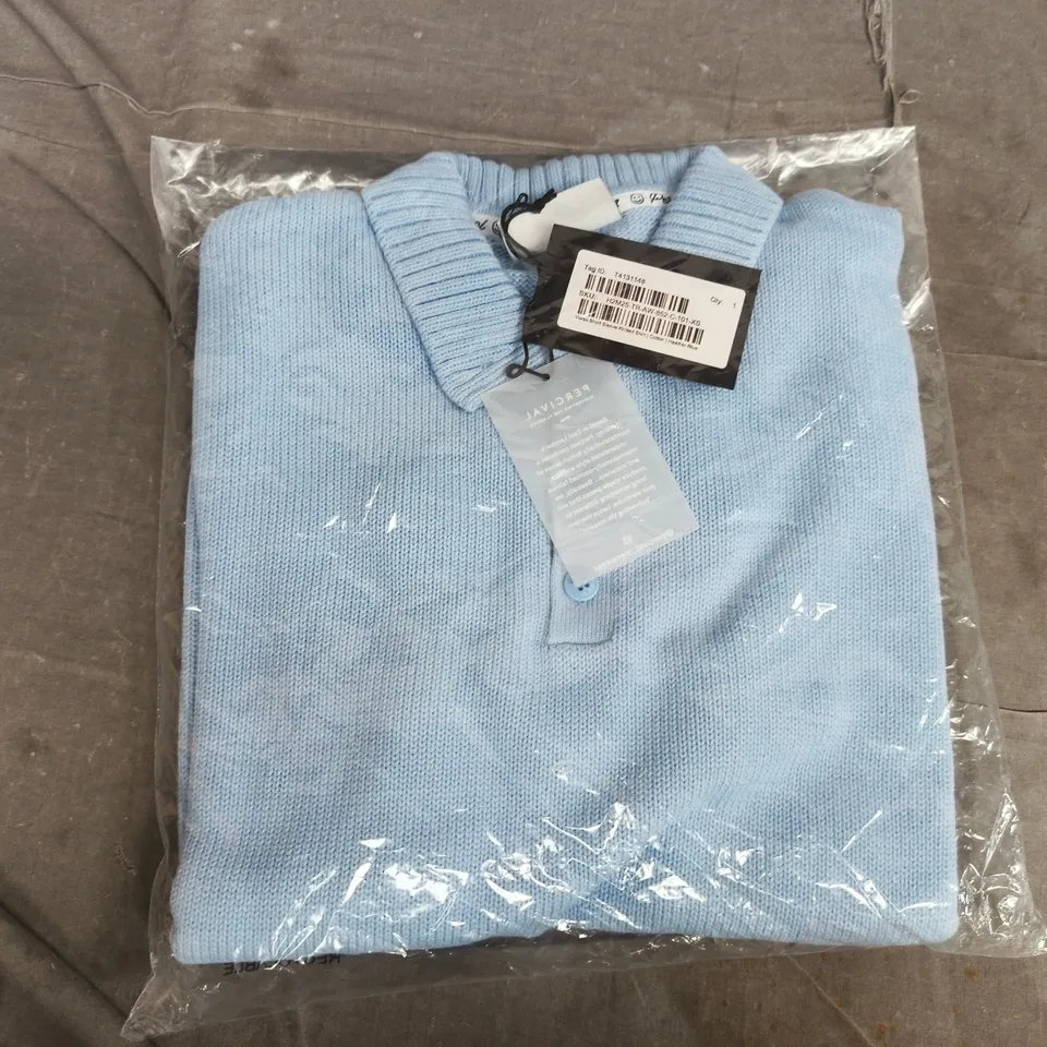 BAGGED PERCIVAL VERSO SHORT SLEEVE KNITTED SHIRT IN HEATHER BLUE - XS