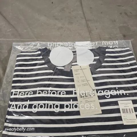 SWEATY BETTY ESSENTIAL LONG SLEEVE TEE NAVY BLUE WHITE STRIPES SIZE S