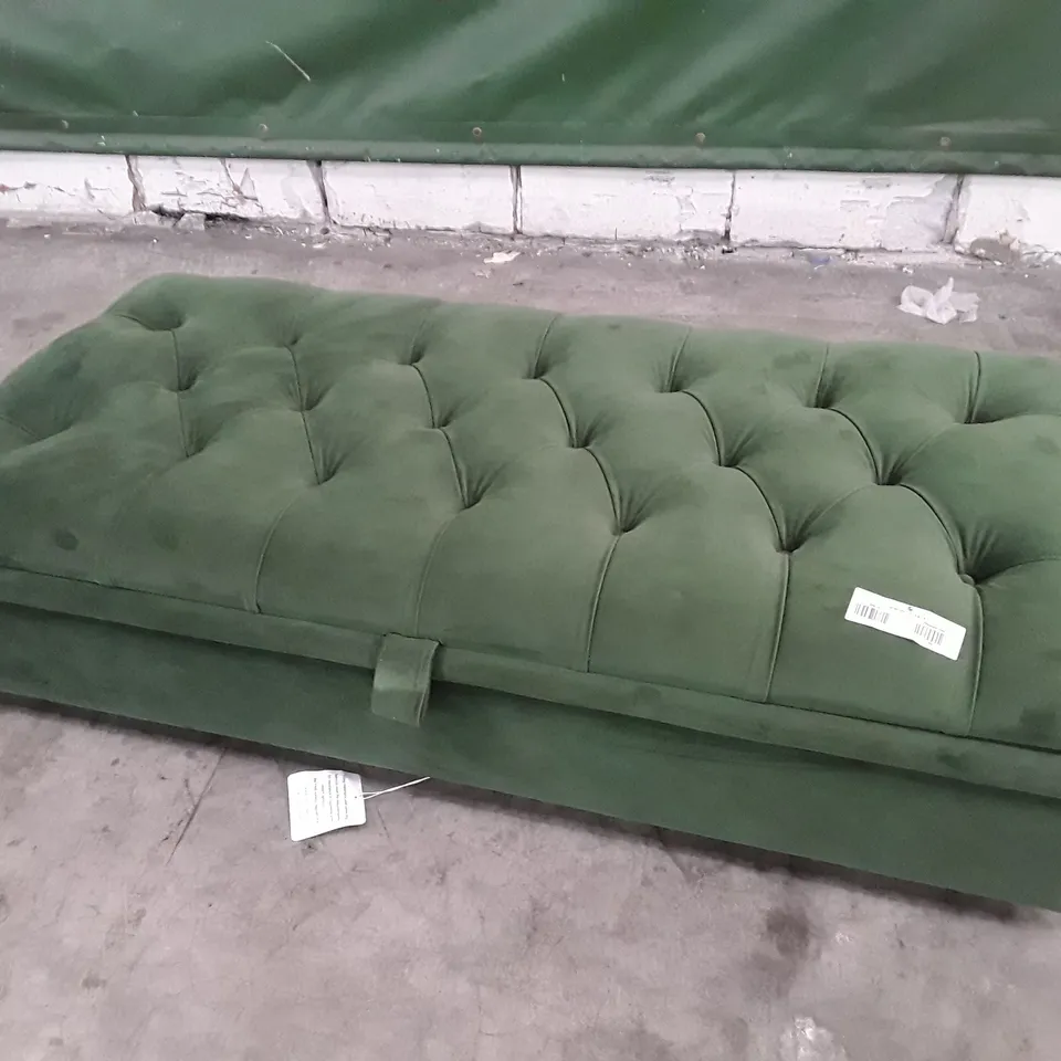 QUALITY DESIGNER RECTANGULAR STORAGE OTTOMAN - GREEN VELVET