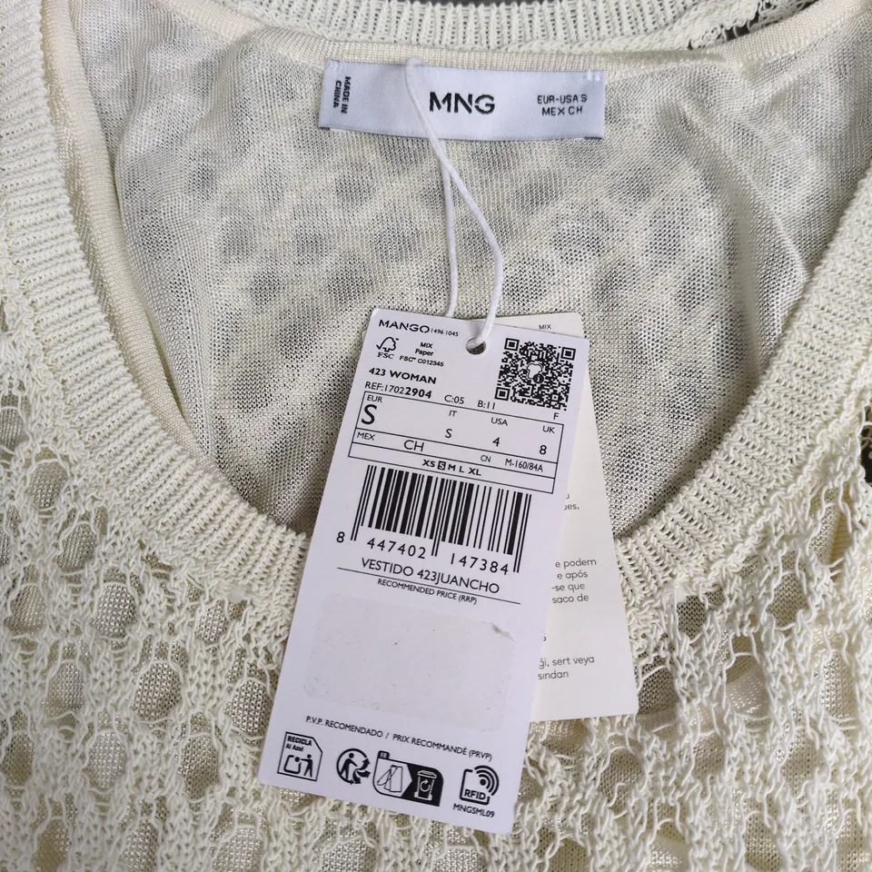 MANGO MNG WOMEN'S CROCHET KNIT DRESS – CREAM, SIZE S (UK 8)
