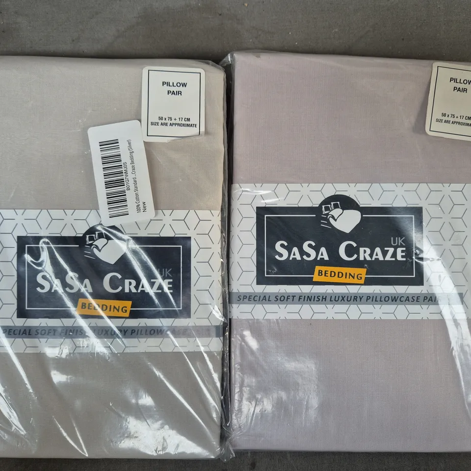 BOX OF APPROXIMATELY 10 ASSORTED SASA CRAZE PILLOWCASE PAIRS IN VARIOUS COLOURS, ETC