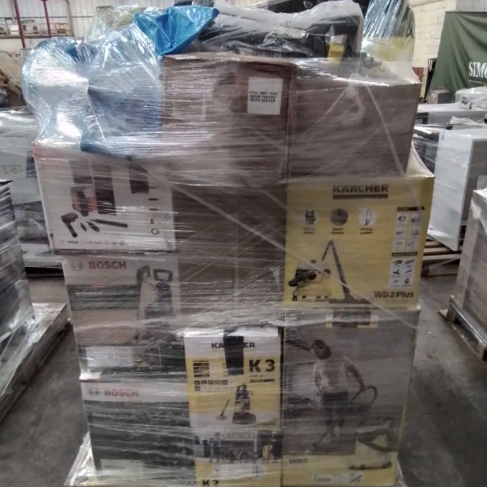 PALLET OF APPROXIMATELY 25 UNPROCESSED RAW RETURN KARCHER AND BOSCH GOODS TO INCLUDE;