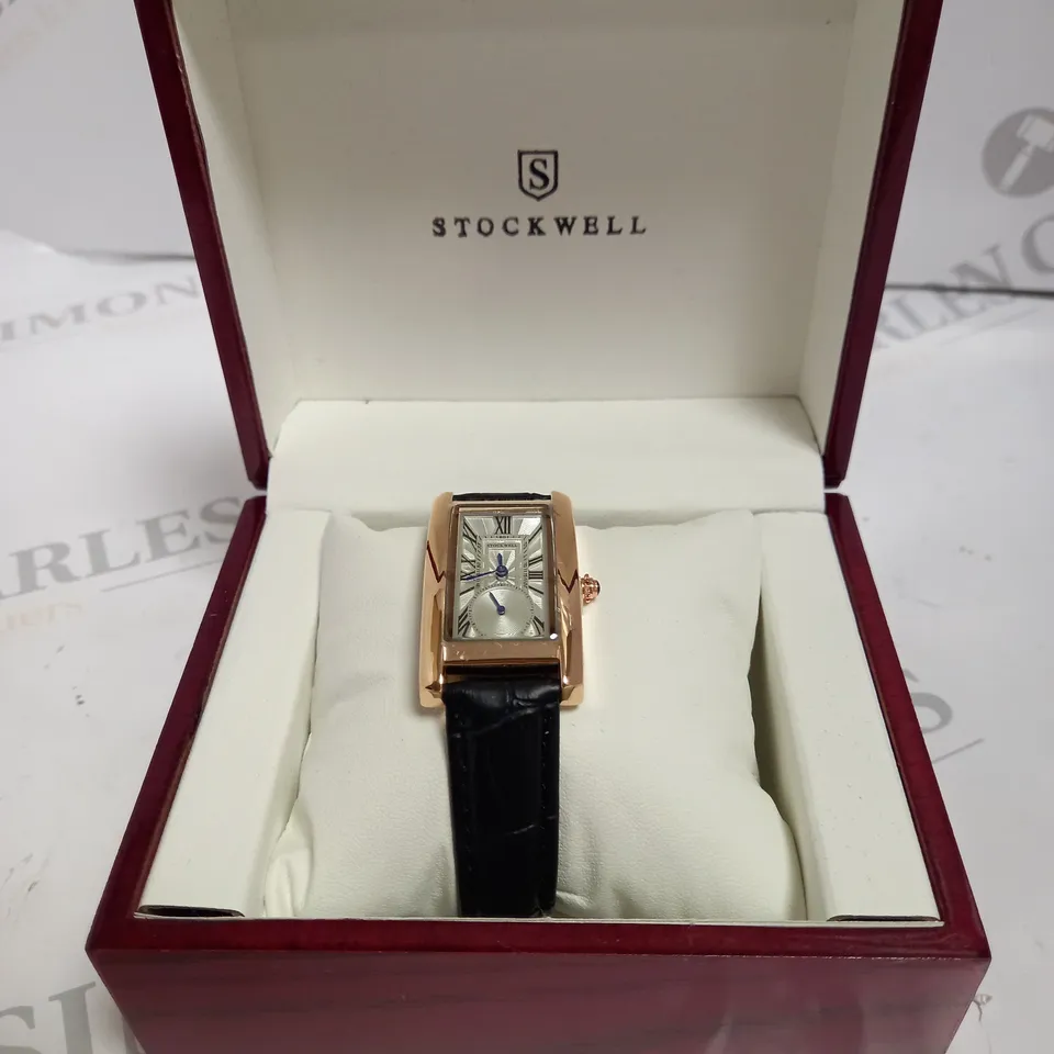 LADIES STOCKWELL WATCH – TEXTURED DIAL WITH SUB DIAL MINUTE HAND – BLACK LEATHER STRAP. 
