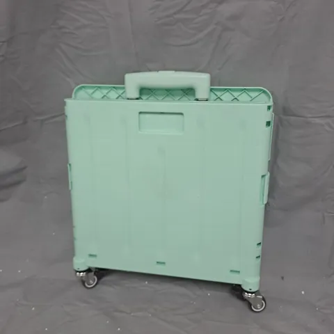 MINT GREEN PLASTIC STORAGE TROLLEY ON WHEELS