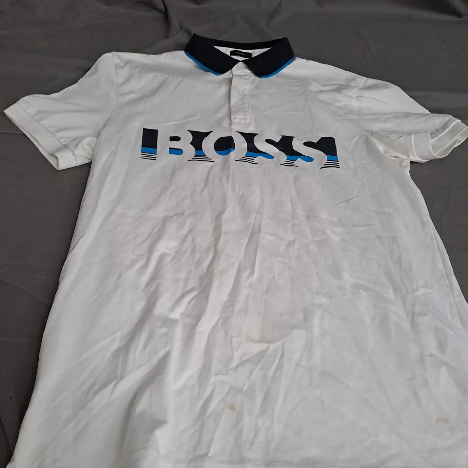 BOSS WHITE POLO TOP SIZE M 