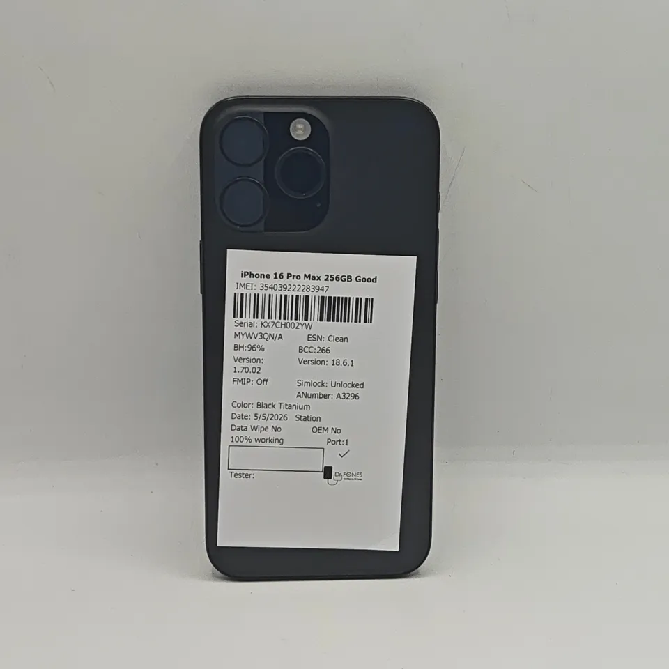 UNBOXED APPLE IPHONE 16 PRO MAX 256GB IN BLACK TITANIUM - A3296