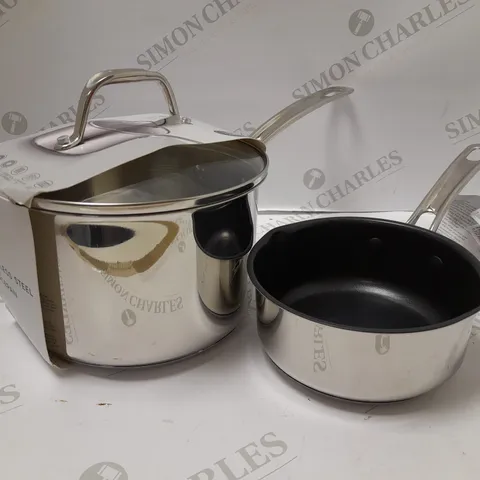 LOT OF 2 M&S STAINLESS STEEL SAUCEPAN & STAINLESS STEEL MILK PAN