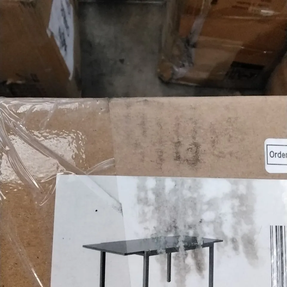 BOXED GOODHOME MOOREA ALUMINIUM TABLE WITH TEMPERED GLASS TOP 