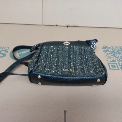 CARVELA BLACK TEXTURED CROSSBODY BAG WITH GOLD THREAD DETAIL