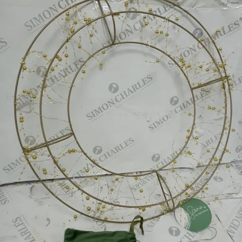SARA DAVIES GOLD PRE-LIT BEADED WREATH