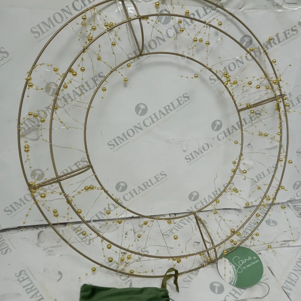 SARA DAVIES GOLD PRE-LIT BEADED WREATH