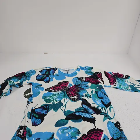 MUDFLOWER WOMEN'S TOP β BUTTERFLY PRINT, BLUE/WHITE β UK 14