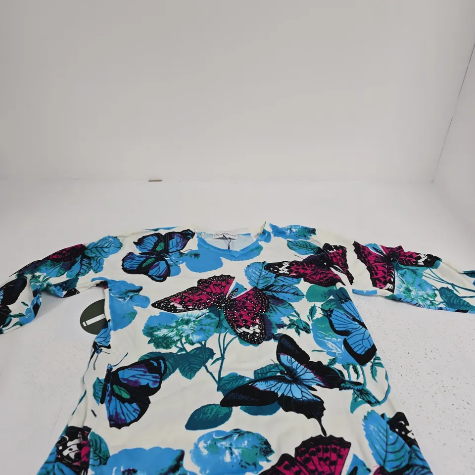 MUDFLOWER WOMEN'S TOP – BUTTERFLY PRINT, BLUE/WHITE – UK 14