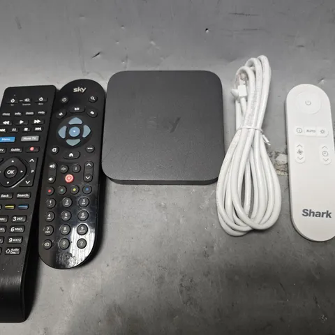 APPROXIMATELY 12 ASSORTED ITEMS TO INCLUDE - SKY REMOTE , ETHERNET CABLE , SHARK REMOTE ETC