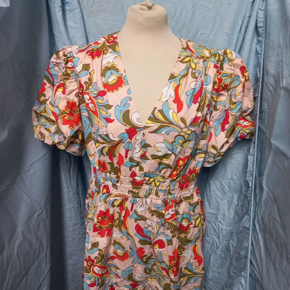 BODEN IRENE PUFF SLEEVE COTTON DRESS – PINK FLORAL - SIZE 14