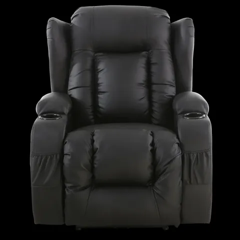 BOXED CAESAR BLACK FAUX LEATHER MANUAL RECLINING EASY CHAIR (2 BOXES)