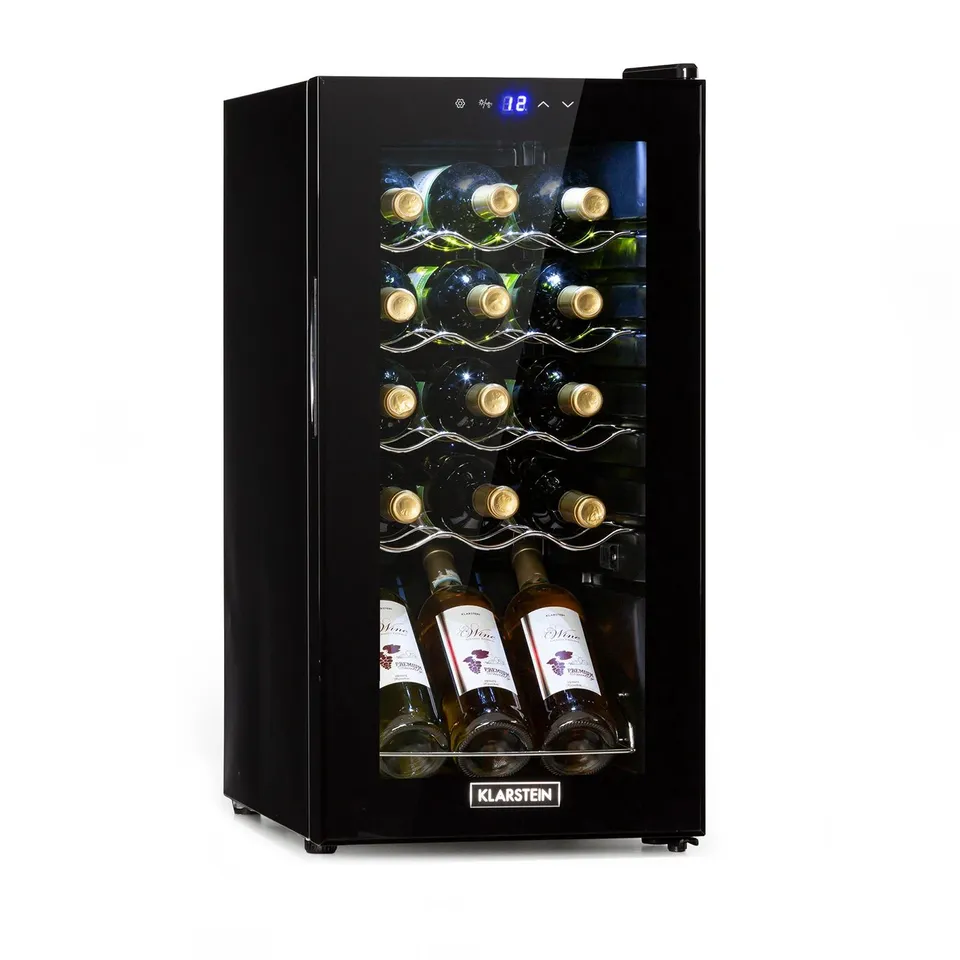 BOXED KLARSTEIN SHIRAZ 35CM FREESTANDING WINE FRIDGE IN BLACK