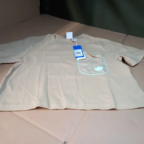 ADIDAS OATMEAL/LOGO TEXTURED CROPPED TEE - SIZE 14