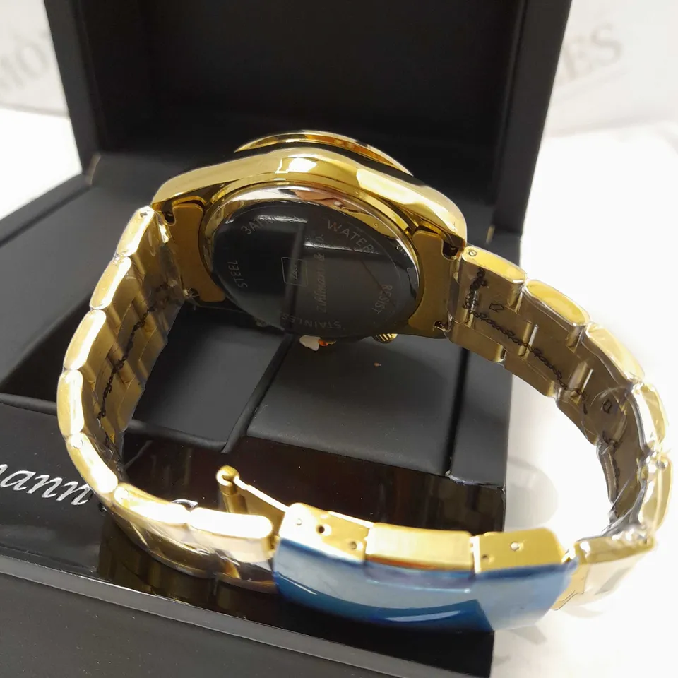 ZIHLMANN & CO GREEN TRIPLE DIAL GOLD EFFECT STRAP WRISTWATCH