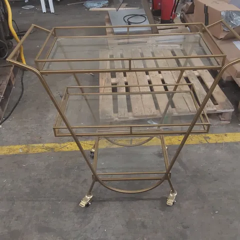 DESIGNER 3 TIER GLASS AND METAL DRINKS TROLLEY