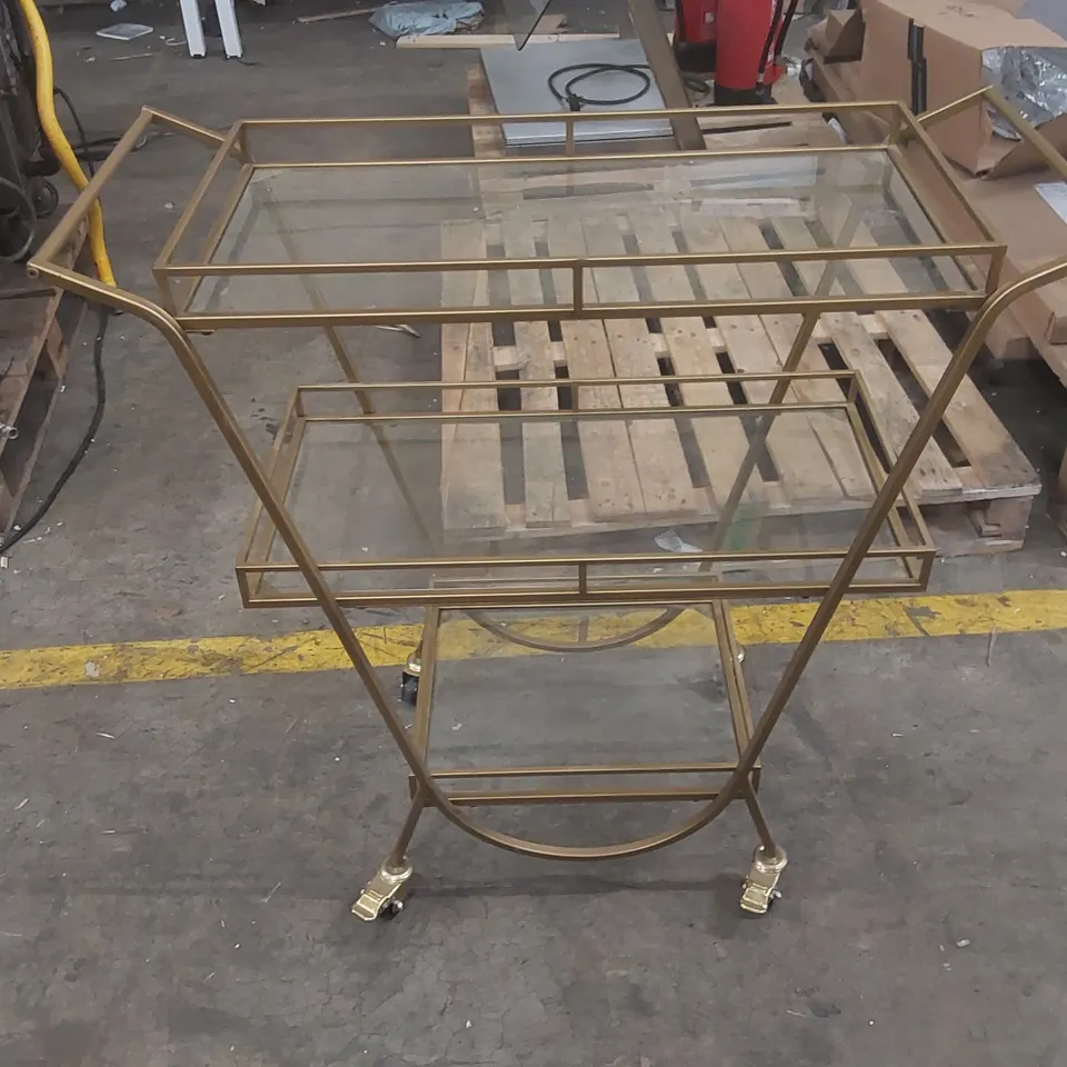 DESIGNER 3 TIER GLASS AND METAL DRINKS TROLLEY