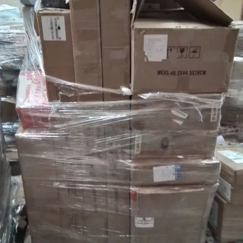 PALLET CONTAINING VARIOUS ASSORTED ITEMS TO INCLUDE, CUTLERY SETS, ELECTRIC GRIDDLE,  SERVING TRAYS, FURNITURE AND LOTS MORE UNMARKED BOXED ITEMS 