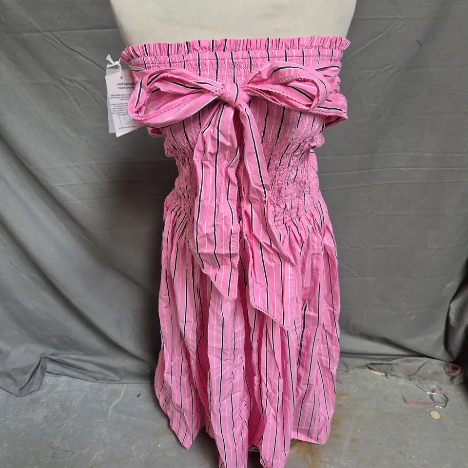 DAMSON MADDER MIA MIDI DRESS IN PINK BUSINESS STRIPE SIZE 10