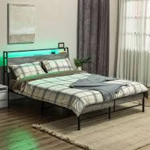 BOXED HOMCOM PORTLAND KING SIZE CEMENT GREY BED FRAME WITH CHARGING STATION AND LIGHTS (2 BOXES)