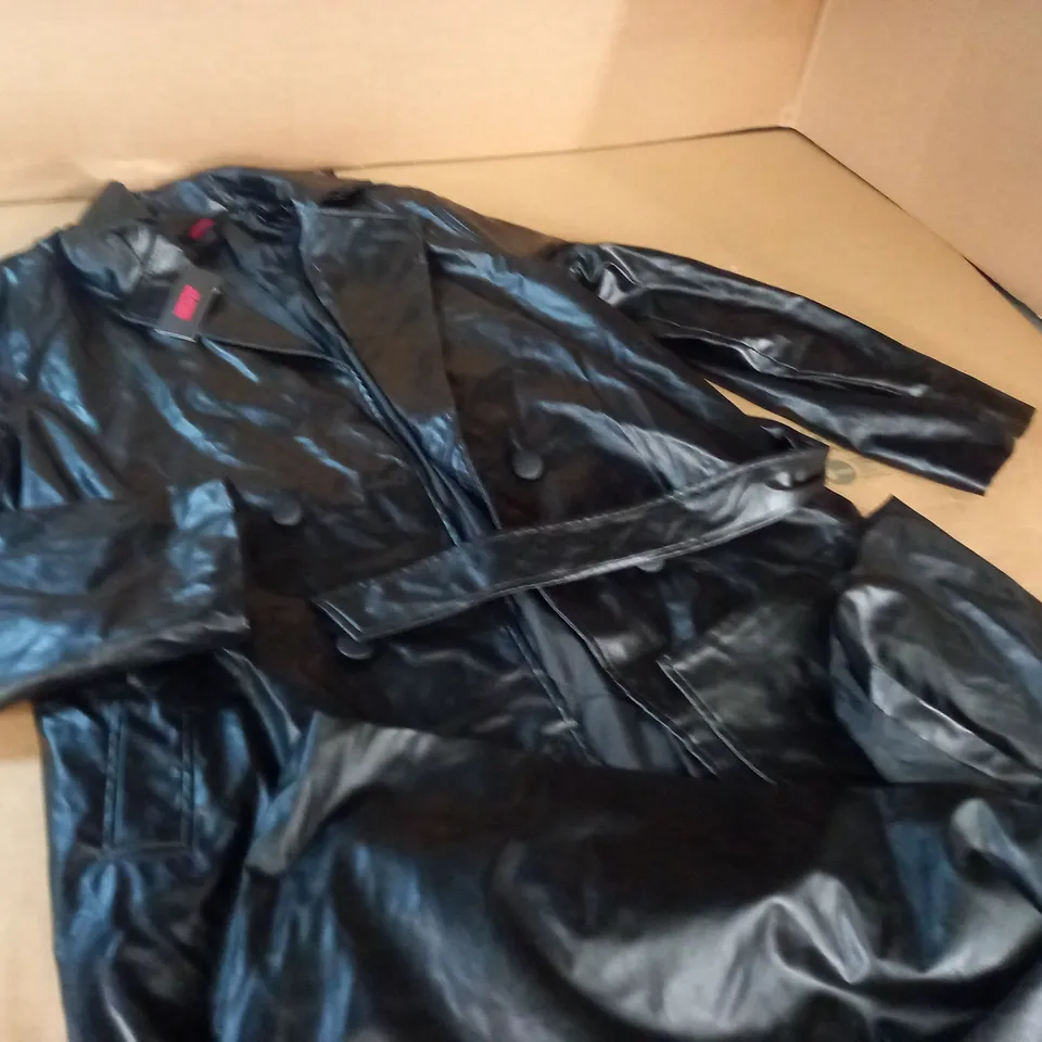 MISSPAP LEATHER LOOK LONGLINE TRENCH COAT - UK 6