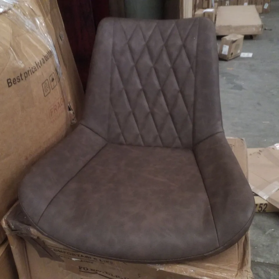 BOXED SET OF 2 BROWN FAUX LEATHER DINING CHAIRS 