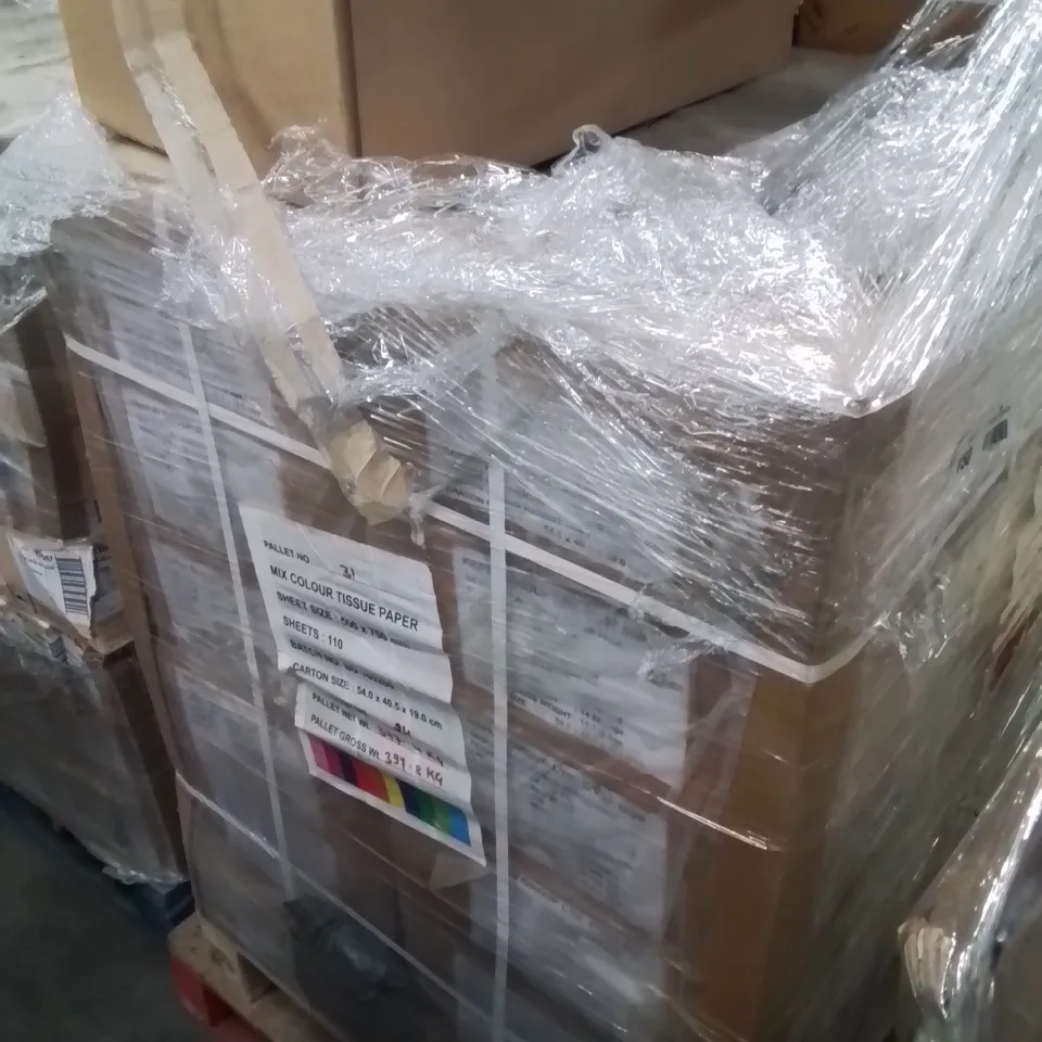 PALLET CONTAINING LARGE QUANTITY OF TISSUE PAPER -MIXED COLOURS, AND PAPER GIFT BAGS
